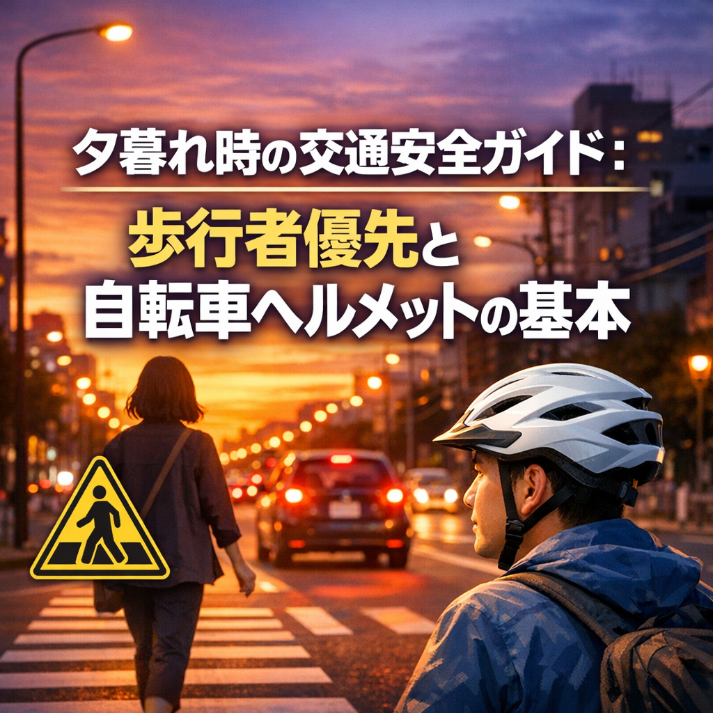 夕暮れ時の交通安全ガイド：歩行者優先と自転車ヘルメットの基本